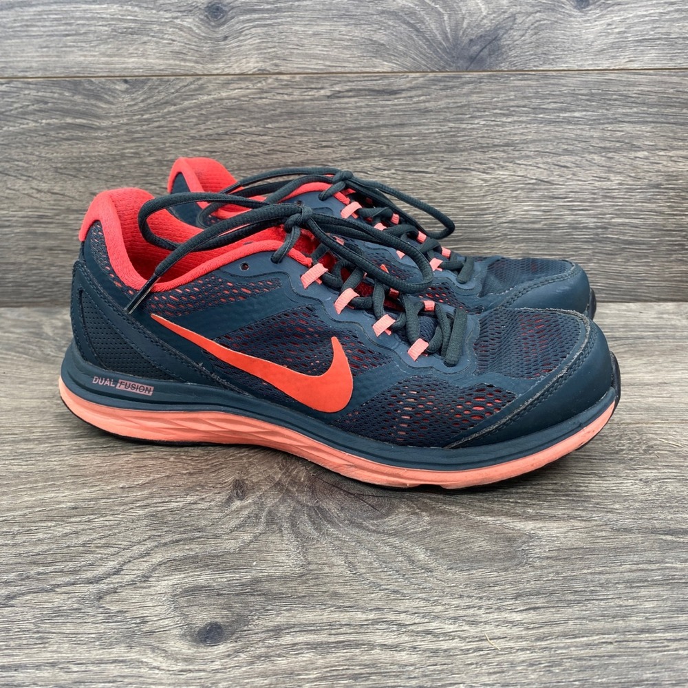 Nike Dual Fusion Run 3 Women Size 7 Navy Blue Crimson Running Shoes 653594-013